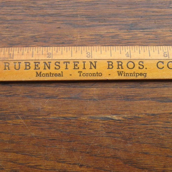 Vintage Advertising Wood Ruler 6" Rubenstein Bros Co Montreal Toronto Winnipeg Home Cottage Office Decor Cottagecore Cottage Core