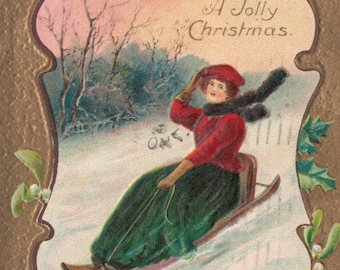 Antique Christmas Postcard Embossed Early 1900s Vintage Ephemera Junk Journal Home Cottage Decor Cottagecore boho