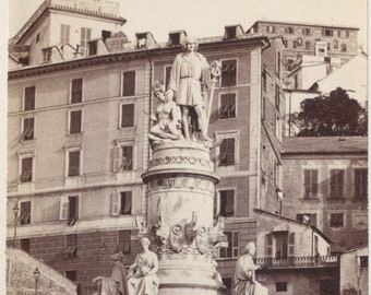 CDV Antique Photo Christoforo Colombo La Patria Christopher Columbus Statue Genoa Italy