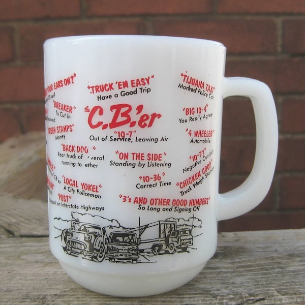 Fire King CB'er Coffee Mug Vintage Trucking Trucker's Anchor Hocking D Handle Home Cottage Kitchen Decor Cottagecore Boho Retro Mid Century