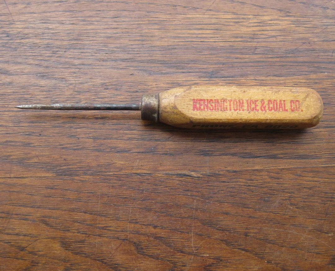 Antique Ice Pick Kensington Ice & Coal Co Wood Handle Country Kitchen