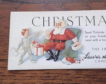 Christmas Advertising Ink Blotter Laura Secord Candies Vintage Santa Claus MCM Ephemera Canadian Seller