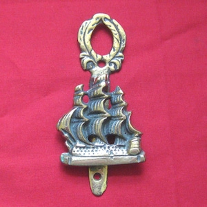 Brass Door Knocker Sailing Ship Boat Small Vintage Home Cottage Decor