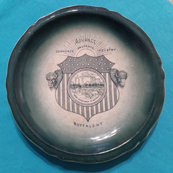 Antique Buffalo Pottery Plate Made Exclusively For LL Millring Advance Commerce Prudence Industry  We're Going Back To Buffalo NY