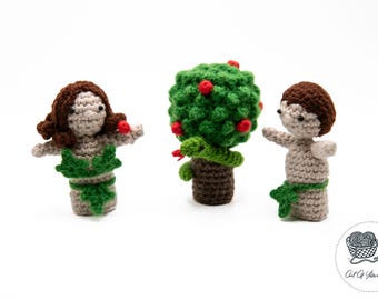 SCHEMA ALL'UNCINETTO Adamo ed Eva i (Serpente) Set di marionette da dito - Amigurumi (pdf, termini USA)
