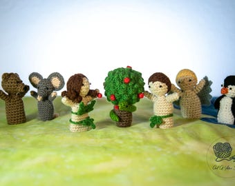 SCHEMA ALL'UNCINETTO: Set di marionette da dito Creation (Adamo ed Eva) - Amigurumi (pdf, termini USA)