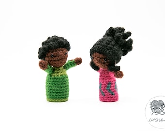 SCHEMA ALL'UNCINETTO Coppia africana di marionette da dito - Amigurumi (pdf, termini USA)