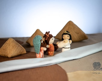 SCHEMA ALL'UNCINETTO Set di marionette da dito "Bambino Mosè e il Faraone" - Amigurumi (pdf, termini USA)