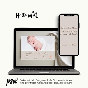 Modelo de anúncio de nascimento digital para menino e menina, cartão de nascimento com detalhes do nascimento, Canva E-Card personalizado e editável