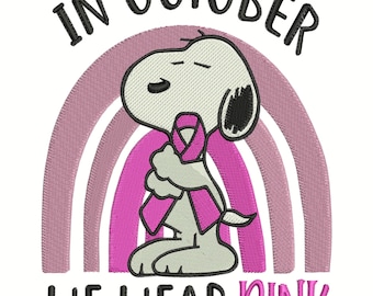 In October We Wear Pink Embroidery – Pink Ribbon Support Digital Download, Inspirational Embroidery Pattern for Awareness - Instant Download