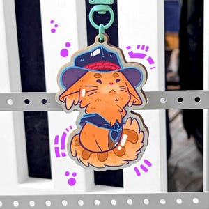 Cute Cowboy Cat Wooden Keychain