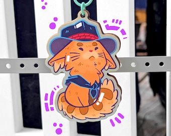 Cute Cowboy Cat Wooden Keychain