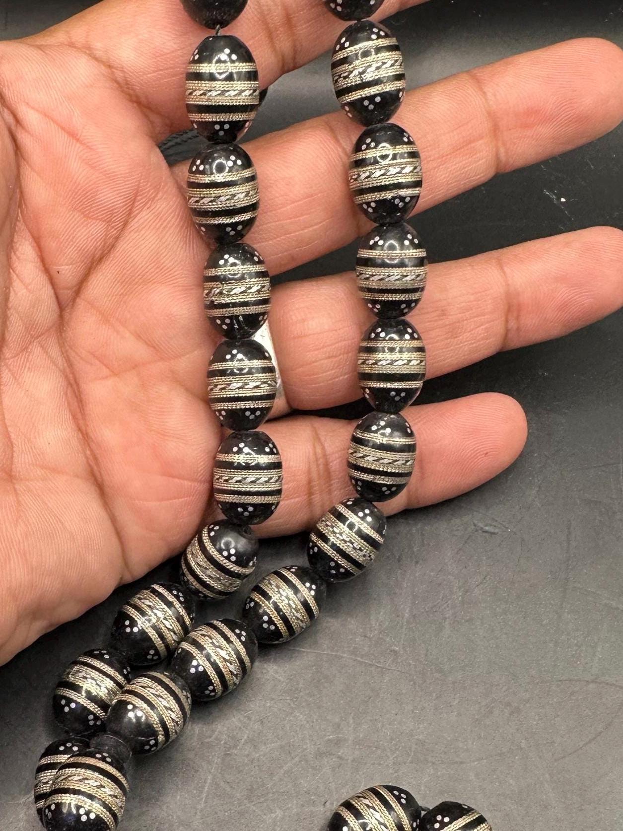 Antique Old Yusr Misbaha Rosary Islamic Prayer 33 Beads Inlaid