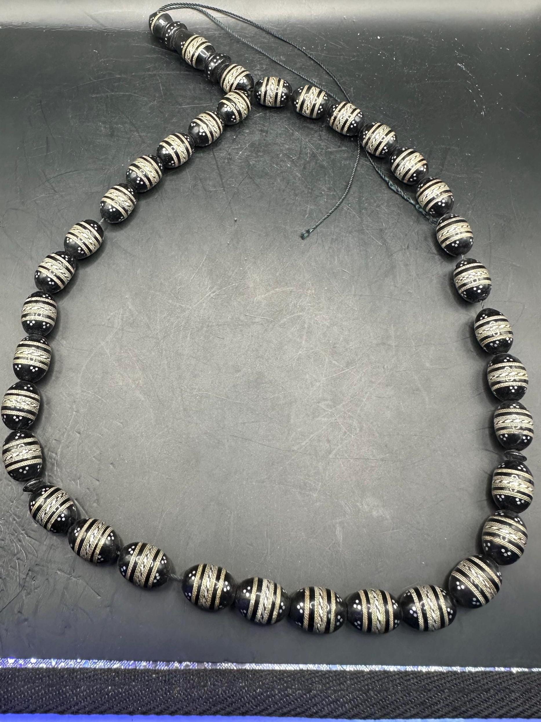 Antique Old Yusr Misbaha Rosary Islamic Prayer 33 Beads Inlaid