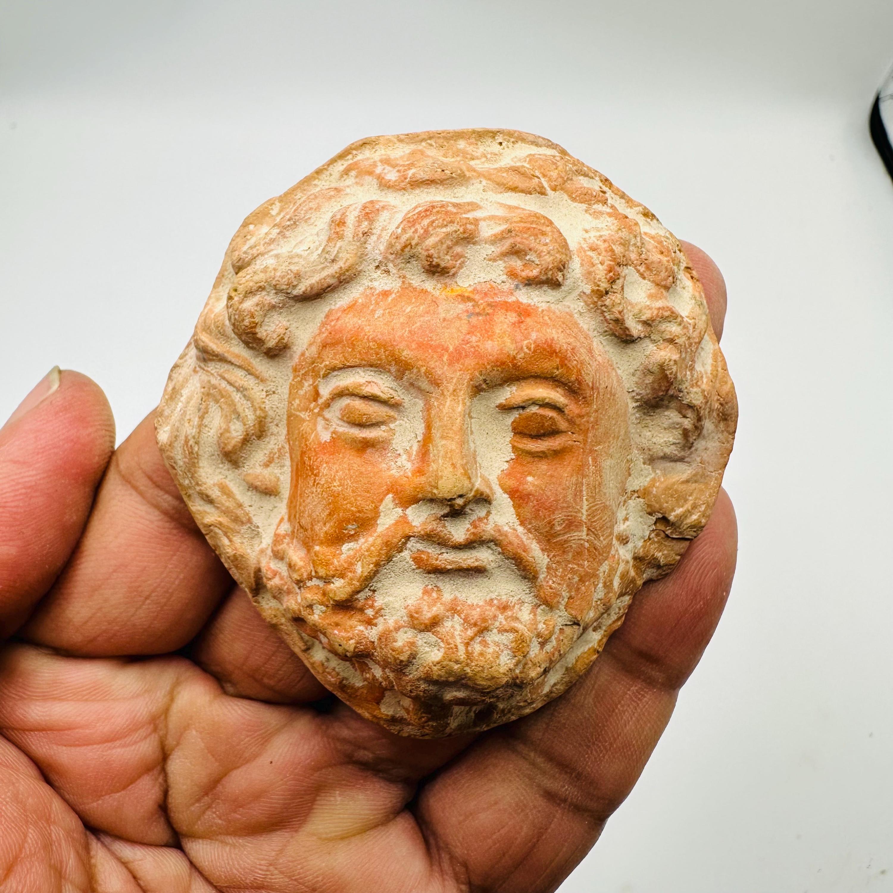 状態良好な本物の古代ギリシャのテラコッタ製フェイスプレート装飾