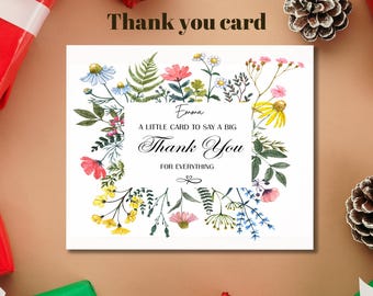 Personalized Floral Thank You Card: Editable Canva Template (5x5 inch Digital File Only)