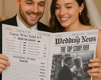 Editable Wedding Newspaper Program Template: Elegant Ceremony Infographic (Canva, Printable PDF Download)