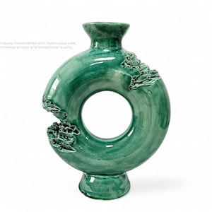 Handmade Ceramic Vase | Textured Green Vase | Abstract Design Vase | Home Decor | Contemporary Ceramic Decor | Modern Art Vase