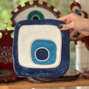 Handcrafted Ceramic Evil Eye Wall Hanging – Turkish Nazar Wall Decor, 20x20 cm Protective Charm