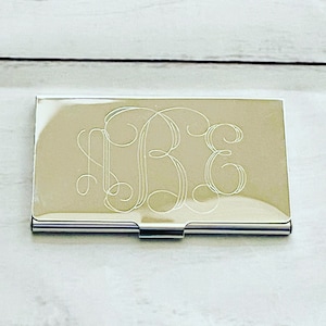 Engraved Business Card Holder Monogram Gift image 1