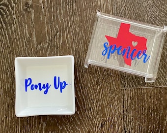 Personalized SMU gift , Pony UP Dish - Jewelry Dish - Ring Dish - Graduation Gift