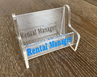 Business Card Holder - Monogram Desk Accessory - Acrylic Holder - Real Estate - Office Manager