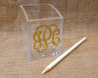 Personalized Acrylic Cosmetic Brush Holder - Monogram Pencil Cup