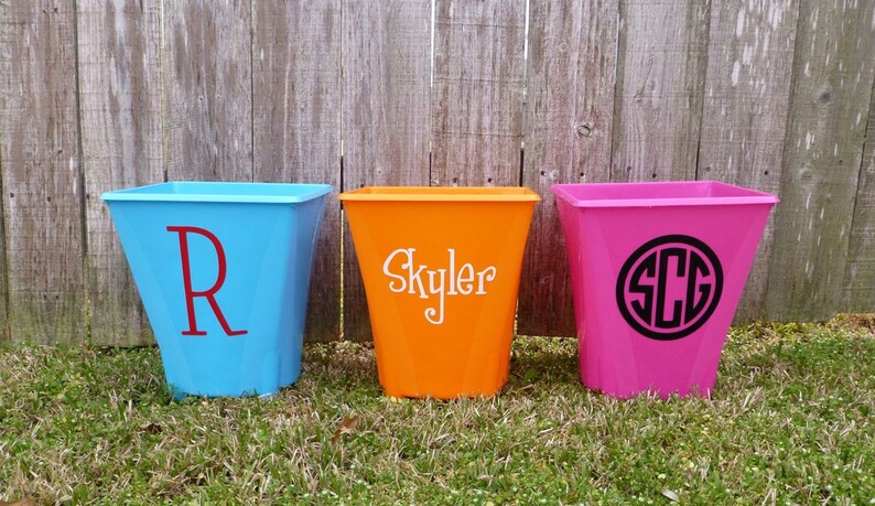 Personalized Trash Can Monogram Trashcan Assorted Colors Dorm room