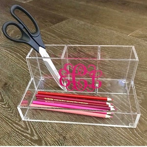 Teacher Gift, Monogram Makeup Vanity, Personalized Desk Caddy - Craft Room Organizer