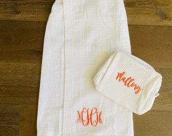 Monogram Spa Wrap - Monogrammed Waffle Weave Towel Wrap - Graduation Gift - Bridesmaid Gift - Spa Wrap - Personalized Shower Towel