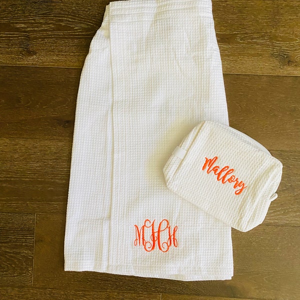 Monogram Towel Wrap - Monogrammed Waffle Weave Towel Wrap - Graduation Gift - Bridesmaid Gift - Spa Wrap - Personalized Shower Towel