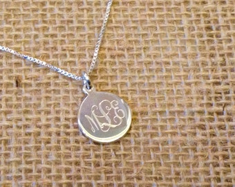 Sterling Silver Monogram Necklace - Monogram Charm - Engraved Necklace
