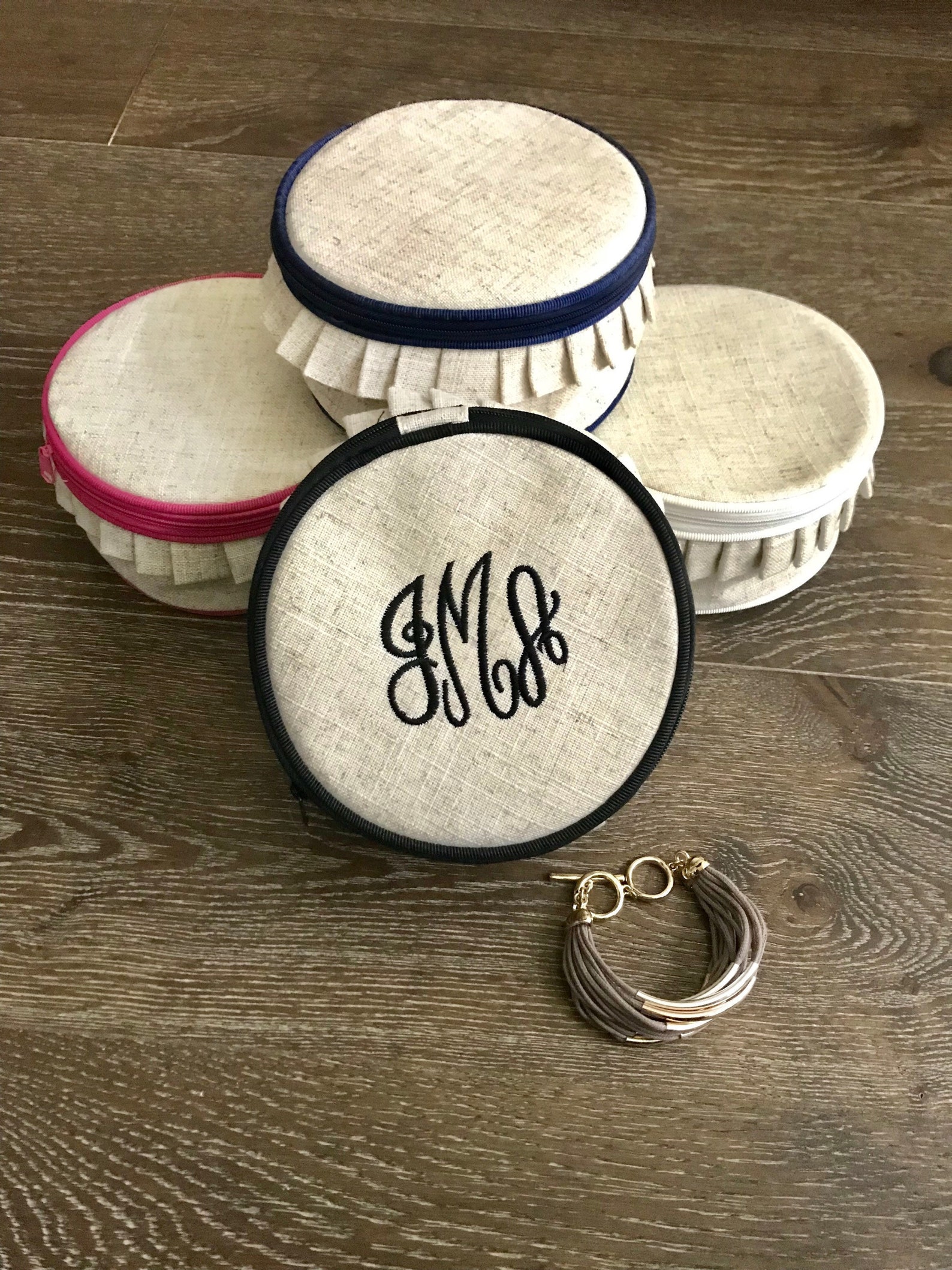 Monogram Jewelry Case Linen Ruffle Jewelry Holder Travel Etsy