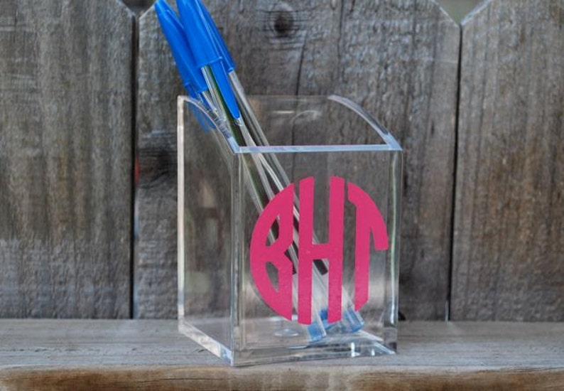 Monogram Pencil Cup, Personalized Cosmetic Brush Holder, Vanity Holder, Desk Accessory image 2