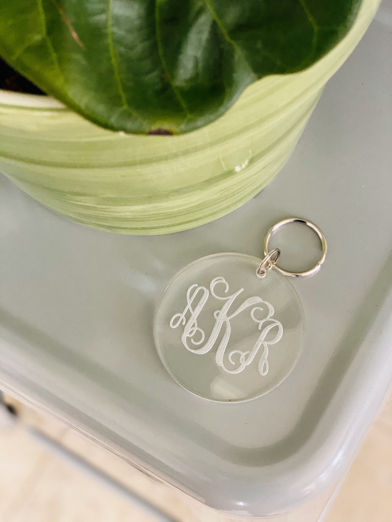 Monogram Key Chain Engraved Acrylic Keychain Gift Ideas Monogrammed Gift image 1