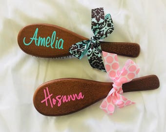 Large Monogram Hair Brush - Personalized Wood Hairbrush