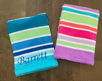 Summer Camp Monogram Towel SET - PLUSH Monogram Towel - Stripe Towels, Beach Towel, Pool Towels