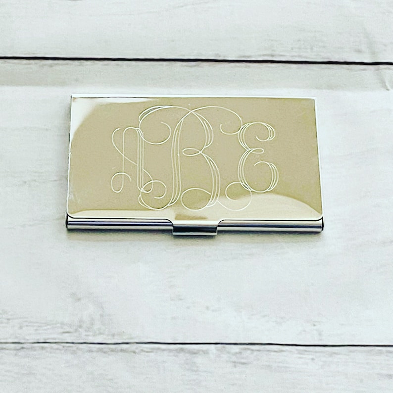 Engraved Business Card Holder Monogram Gift image 1