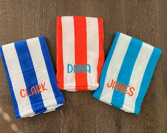 Personalized Summer Camp Monogram Towel | Embroidered Towel | Stripe Towel | Beach Towel | Pool Towel