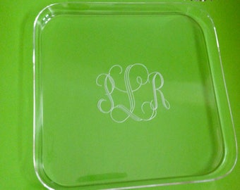 ENGRAVED Serving Tray - Large Acrylic Tray (12x12) - Monogram Tray