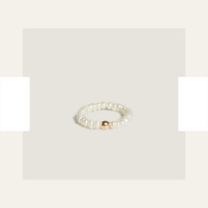 Biwa Pearl Ring with 14k Gold Bead — Flexible Freshwater Pearl Ring — Dainty Gold Jewelry — Gift for Her — Stackable Ring — Wedding Gift
