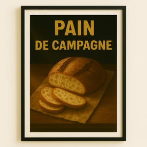 Pain De Campagne Bread Wall Art – Rustic Kitchen Poster, Bakery Decor, Cozy Country Kitchen Print, Fine Art Still Life