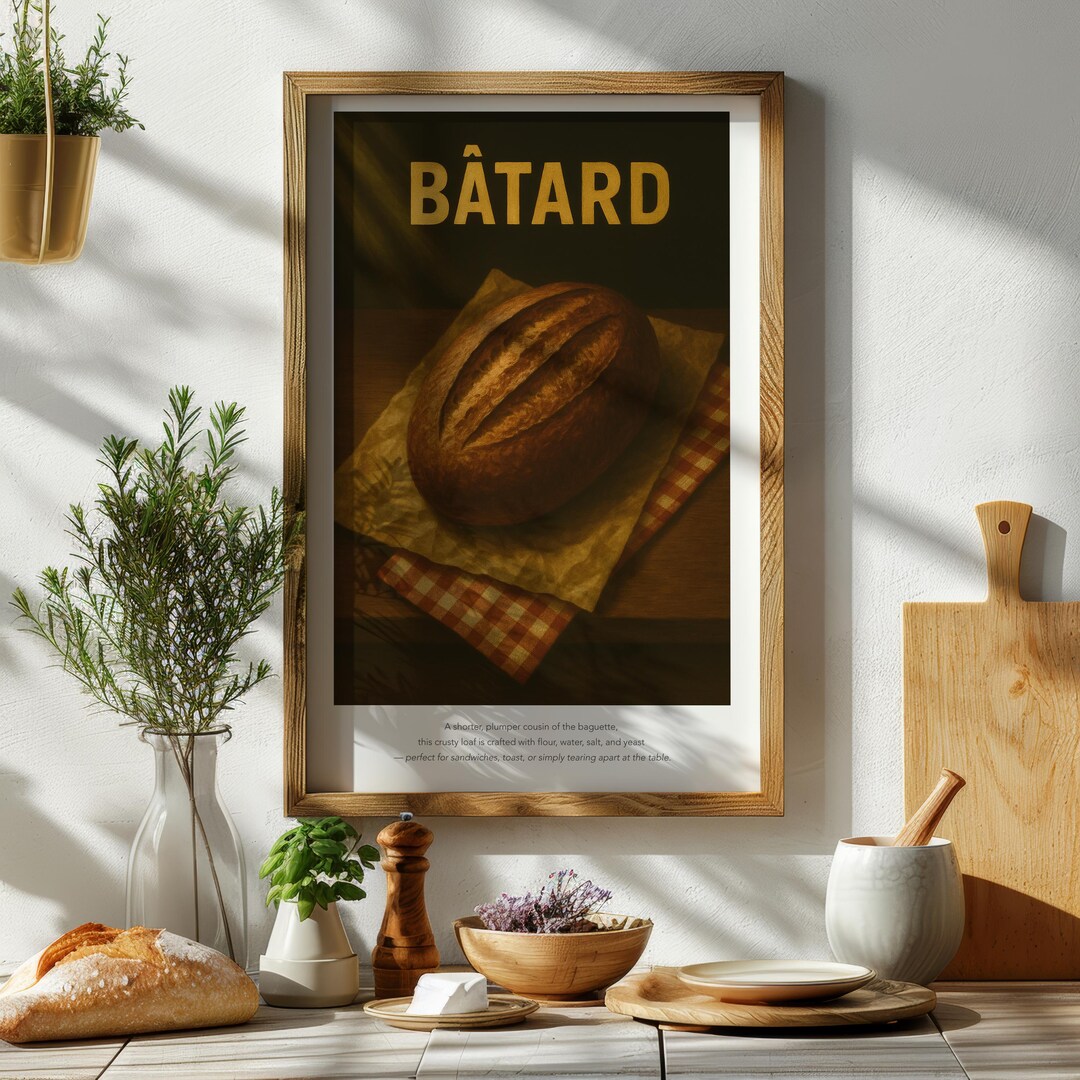 Batard Bread Wall Art – Rustic Kitchen Poster, Bakery Decor, Cozy ...