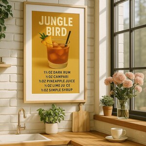 Jungle Bird - Cocktailrezepte, Mixology Poster, Bar Dekor, Vintage Drink Illustration, Küchen Wandkunst