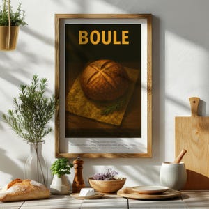 Boule Bread Wall Art – Rustic Kitchen Poster, Bakery Decor, Cozy Country Kitchen Print, Fine Art Still Life