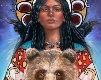 Bear Woman Native American ORIGINAL Soft Pastel painting by Tammy Wampler