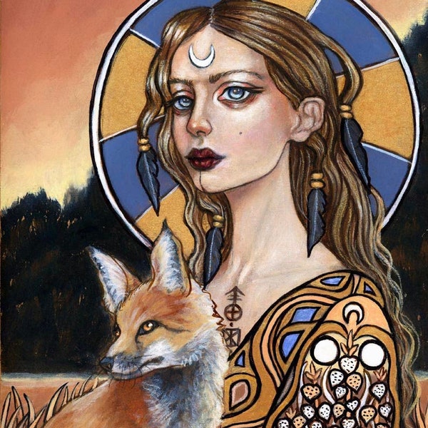 Aradia queen of the witches hand embellished gold fine art print by Tammy Wampler