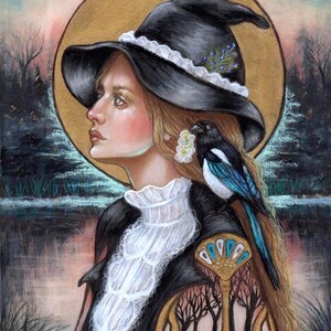 Rosemary and Blackthorn magical herbs pagan witch hand embellished fine art print