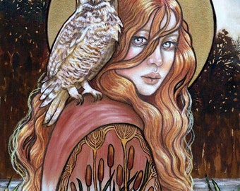 Witch Wife pagan goddess owl fine art print by Tammy Wampler