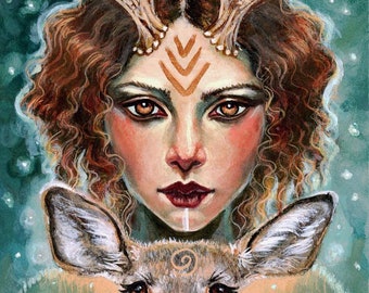 The Shining Path Elen of the Ways Deer Goddess impresión de bellas artes de Tammy Wampler